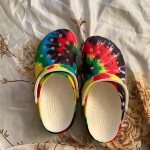 Tie dye rainbow crocs